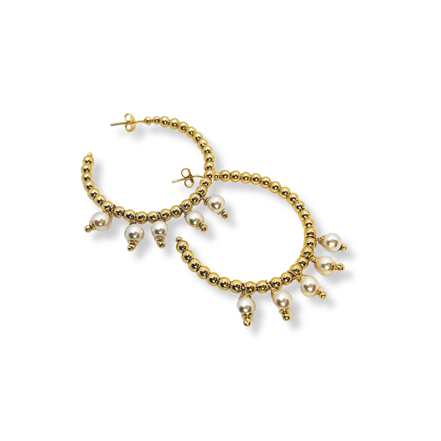 Gold Hoops with Mini Pearls