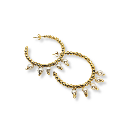 Gold Hoops with Mini Pearls
